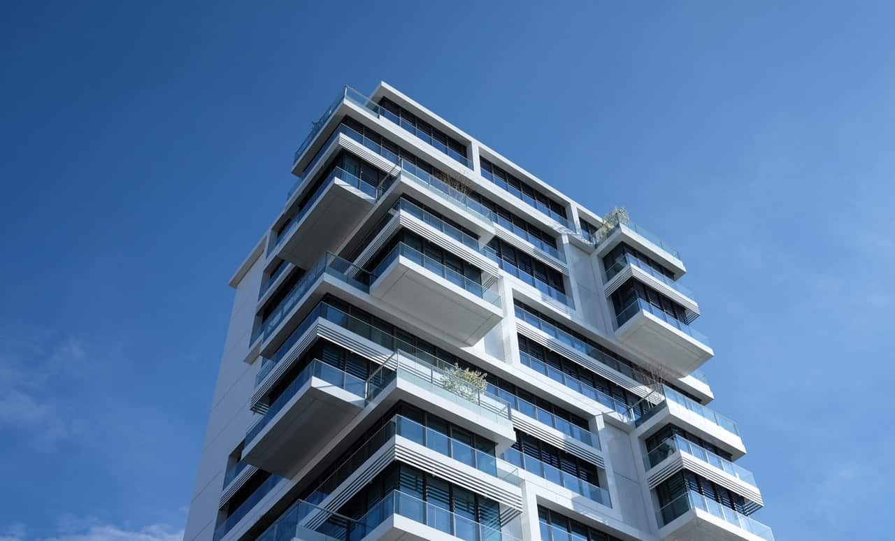 geometric condominium building blue sky